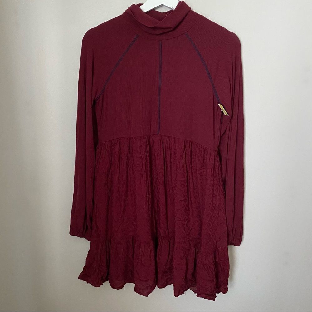 Crimson Dress Long Sleeve Turtleneck Red Casual Neutral